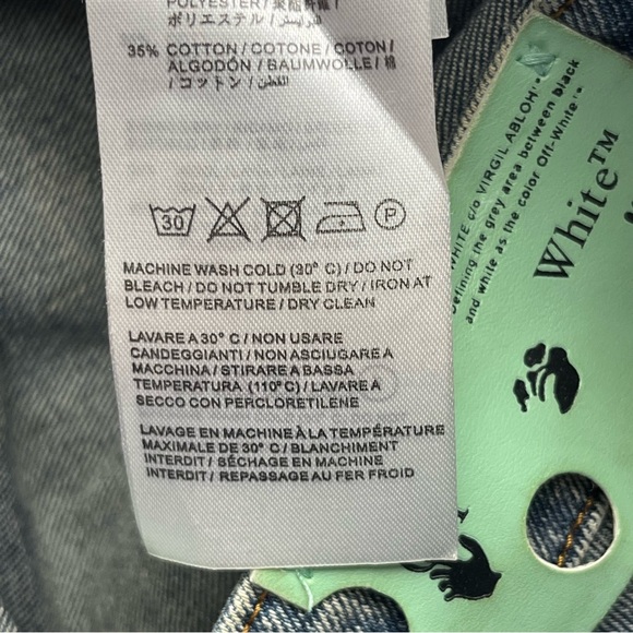 Off-White Distressed Paint Splattered Diagonal Stripe Blue Denim‎ Jeans Mens 30 - Picture 9 of 15